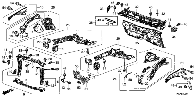 2018 Acura ILX Front Bulkhead Component Diagram for 60400-TV9-A21ZZ