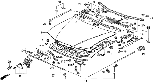 1991 Acura Legend Hood Lock Assembly Diagram for 74120-SP1-003