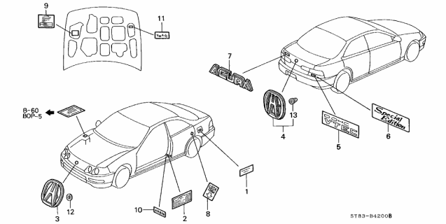 1994 Acura Integra Front Center Emblem (A) Diagram for 75700-ST7-A00