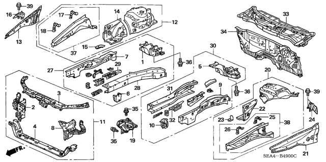 2006 Acura TSX Front Radiator Support Bulkhead Diagram for 60400-SEC-A00ZZ