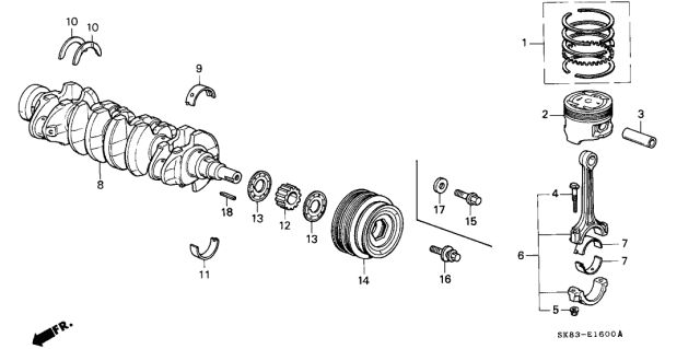 1993 Acura Integra 4 Door RS KL 4AT Crankshaft - Piston Diagram