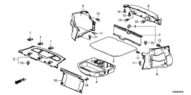 2013 Acura ILX Hybrid 4 Door TECH KA CVT Rear Tray - Trunk Lining Diagram