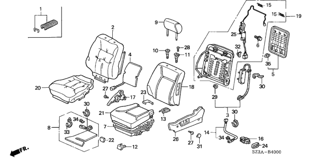 2004 Acura RL Front Seat Diagram 1