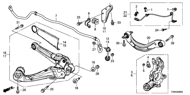 2019 Acura ILX Rear Left/Driver Side Trailing Control Arm Diagram for 52371-TV9-A01