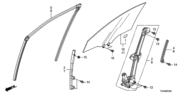 2011 Acura TL Front Door Glass - Regulator Diagram