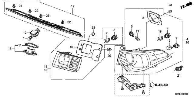 2012 Acura TSX Left Tail Light Compatible Diagram for 33550-TL0-A11