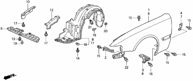 1997 Acura TL 4 Door BAS2.5 KA 4AT Front Fender Diagram