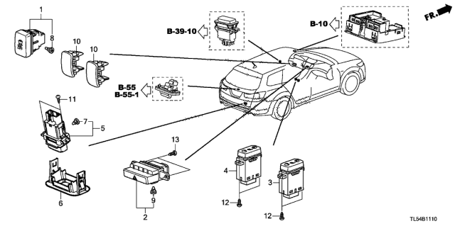 2012 Acura TSX Switch Assembly, Power Tailgate Diagram for 35801-SJK-003