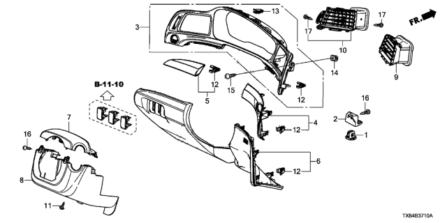2014 Acura ILX 4 Door TECH KA 5AT Instrument Panel Garnish Diagram 1