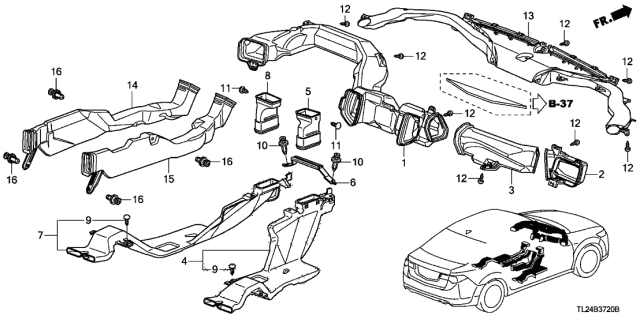 2011 Acura TSX Rear Vent Passenger Duct Assembly Diagram for 83462-TL0-G01