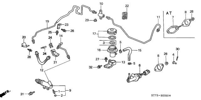 1994 Acura Integra Clutch Master Cylinder Pipe Diagram for 46970-SR3-N01