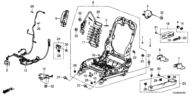 2020 Acura TLX 4 Door 24TECH KA DCT Front Seat Components (Full Power Seat) Diagram