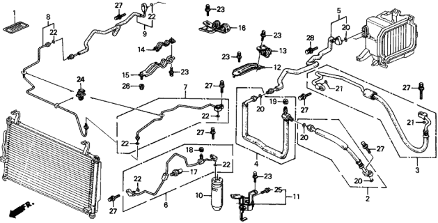 1995 Acura Integra A/C Hoses - Pipes Diagram