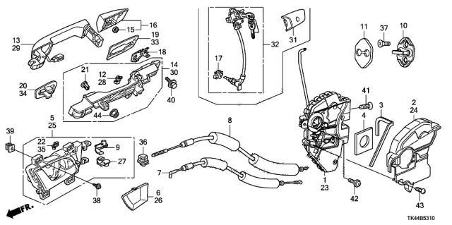 2011 Acura TL Front Door Locks - Outer Handle Diagram