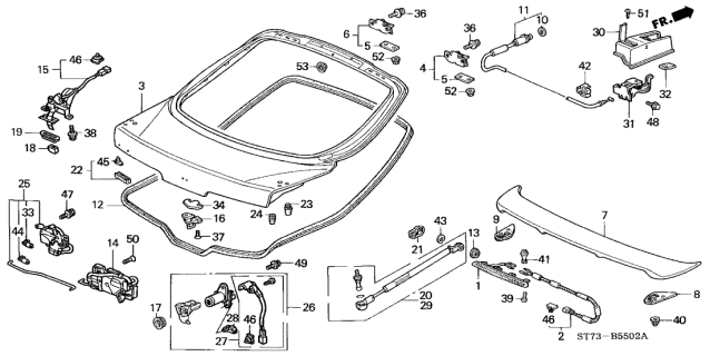 2000 Acura Integra Tailgate Cylinder Ground Switch Diagram for 74866-ST7-A21