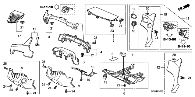 2011 Acura ZDX Cover,Column Lower (Premium Black) Diagram for 77360-SZN-A00ZA