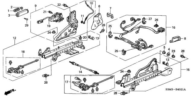 2002 Acura CL Seat Track-Seat Adjust Knob Diagram for 35951-S0K-A00ZB