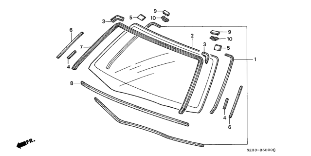 2000 Acura RL Front Windshield Diagram