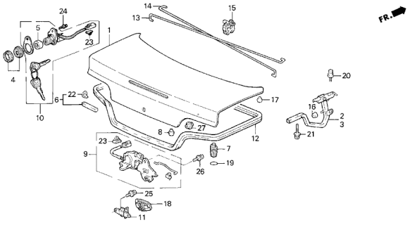 1995 Acura Legend Garnish, Trunk Cylinder (Arbere Taupe Metallic) Diagram for 74815-SP0-000YG