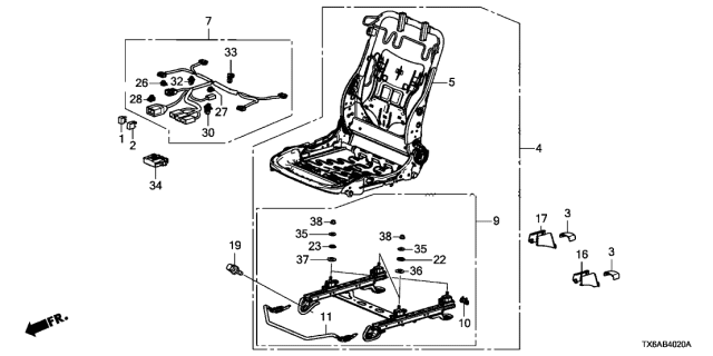 2021 Acura ILX Front Seat Components Diagram