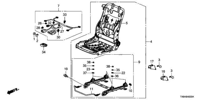 2021 Acura ILX 4 Door 24BASE KA DCT Front Seat Components Diagram