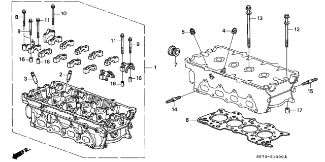 1993 Acura Integra Cylinder Head Assembly Diagram for 12100-PR4-000