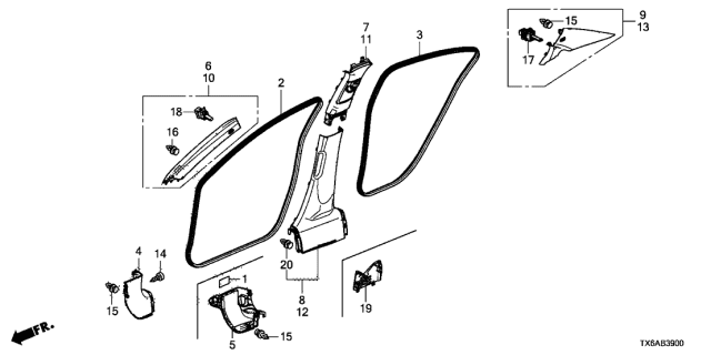 2021 Acura ILX 4 Door 24BASE KA DCT Pillar Garnish Diagram