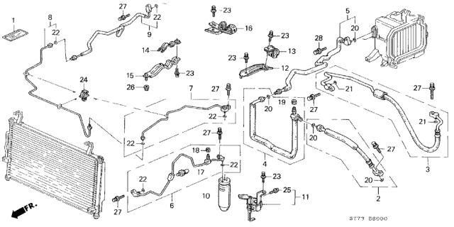 2000 Acura Integra A/C Hoses - Pipes Diagram