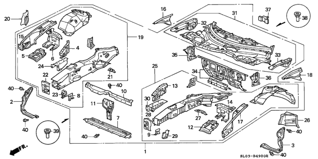 2001 Acura NSX 2 Door NSX-T KA 4AT Front Bulkhead Diagram