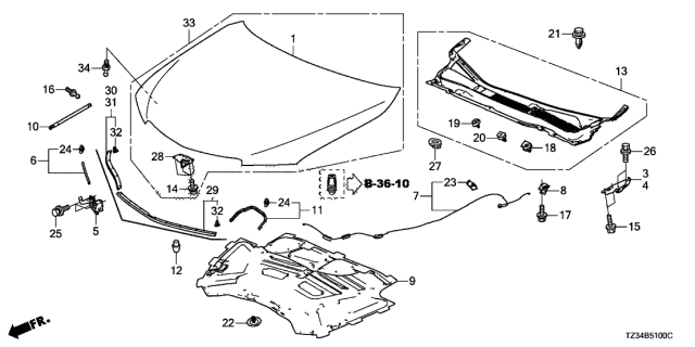 2015 Acura TLX Engine Hood Diagram