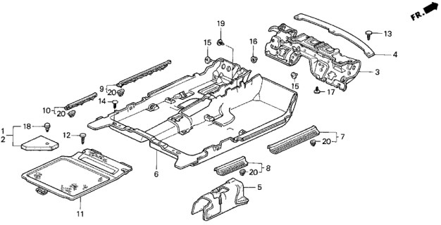 1993 Acura Vigor Insulator, Front Tunnel Diagram for 83104-SL5-A01