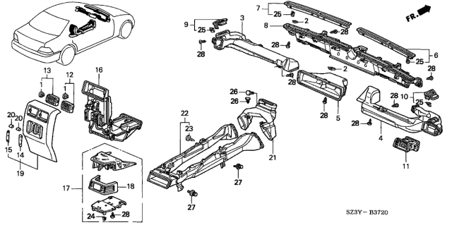 2004 Acura RL Outlet Set, Right Rear Console (Dark Lapis) Diagram for 83447-SZ3-003ZD