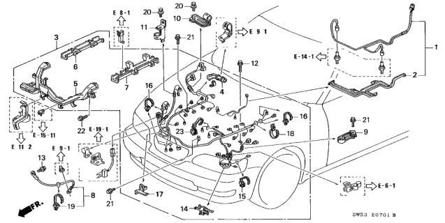 1996 Acura TL 4 Door PRE3.2 KA 4AT Engine Wire Harness (V6) Diagram