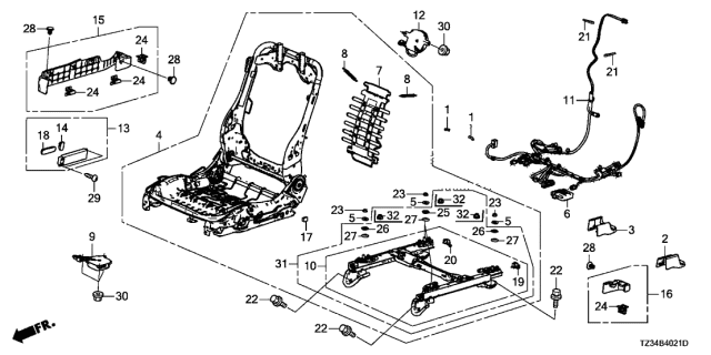 2017 Acura TLX Front Seat Components (R.) (Full Power Seat) Diagram