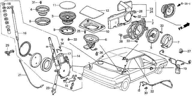 1986 Acura Legend Antenna Mast Assembly Diagram for 39152-SD4-405