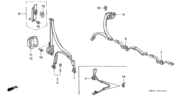 1995 Acura TL Rear Seat Belt Outer Set (Light Tan) Diagram for 04824-SW5-A01ZC