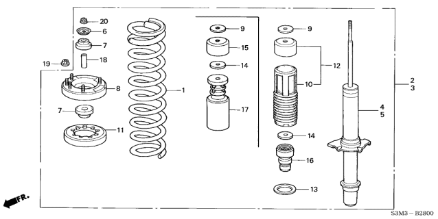 2001 Acura CL Left Front Shock Absorber Assembly Diagram for 51602-S3M-A11