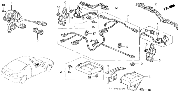 1994 Acura Integra Clock Spring Assembly Diagram for 77900-SR3-A01