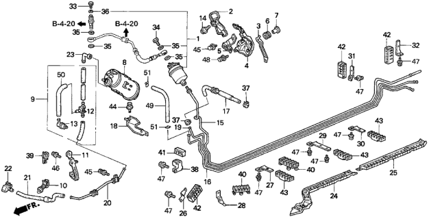 1996 Acura TL 4 Door PRE3.2 KA 4AT Fuel Pipe (V6) Diagram