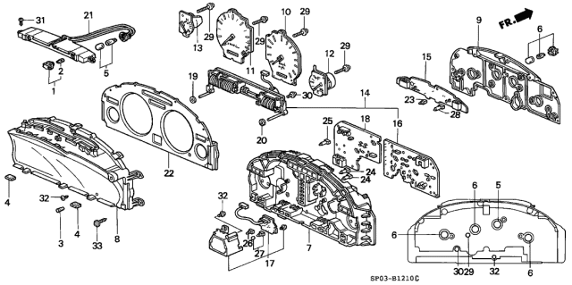 1991 Acura Legend Combination Meter Assembly Diagram for 78100-SP0-A52