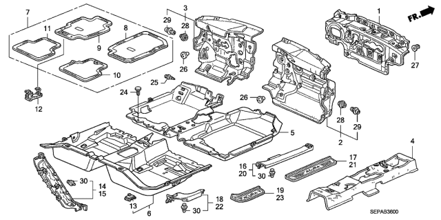 2008 Acura TL 4 Door BASE (NAVIGATION) KA 5AT Floor Mat Diagram
