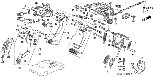 2001 Acura NSX 2 Door NSX-T KA 6MT Pedal Diagram