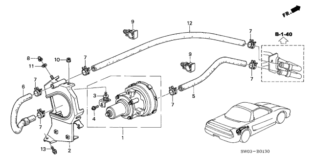 2001 Acura NSX Clip, Water Hose Diagram for 19517-KM9-000