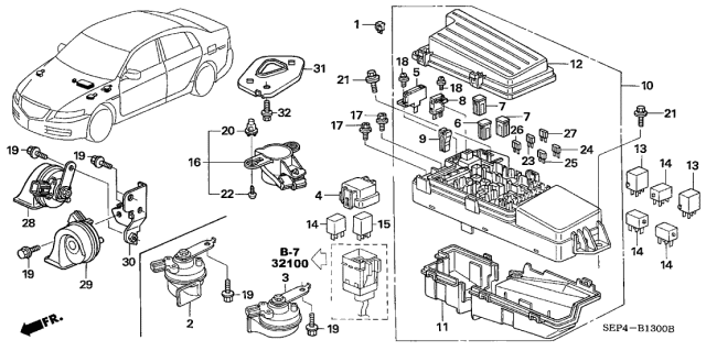 2004 Acura TL Horn Assembly,Low Diagram for 38100-SEP-305