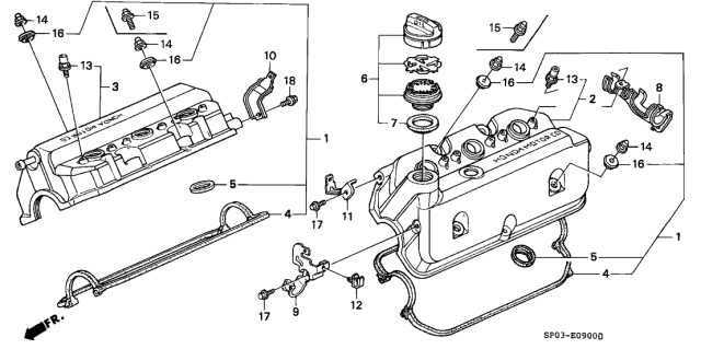 1993 Acura Legend 4 Door STD KA 4AT Cylinder Head Cover Diagram