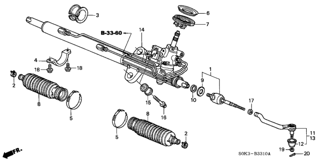 2003 Acura TL Driver Side Tie Rod End Diagram for 53560-S84-A01