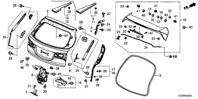 2019 Acura MDX Washer Tube Clip Diagram for 76838-SZA-A30