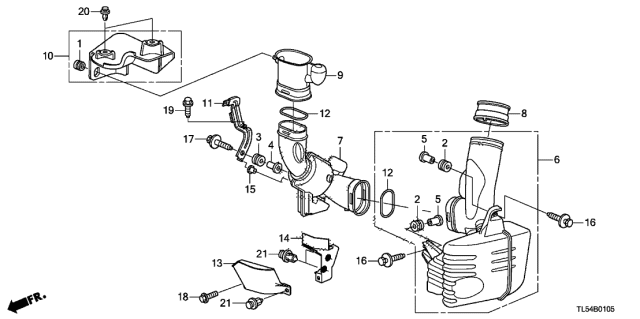 2013 Acura TSX Air Intake Cover Assembly Diagram for 17255-RL5-A00