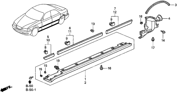 1997 Acura TL Garnish Assembly, Passenger Side Sill Diagram for 71800-SW5-000