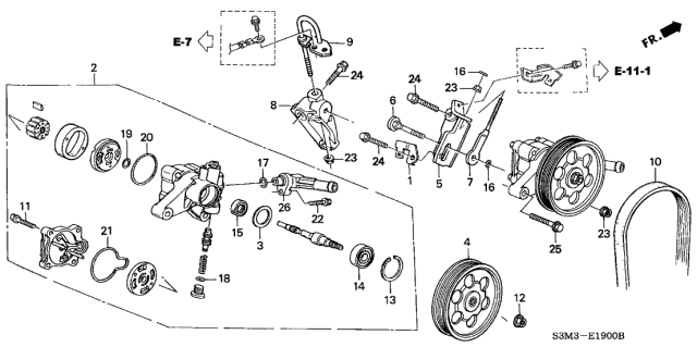 2002 Acura CL 2 Door SPORT KA 5AT P.S. Pump Bracket Diagram